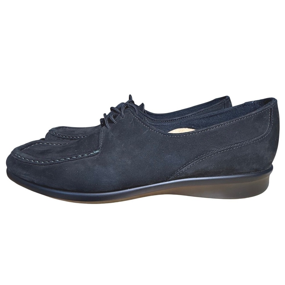 SAS Womens Black Suede Lace Up Oxford Moc Comfort Shoes Size 9 M Aetrex Insert